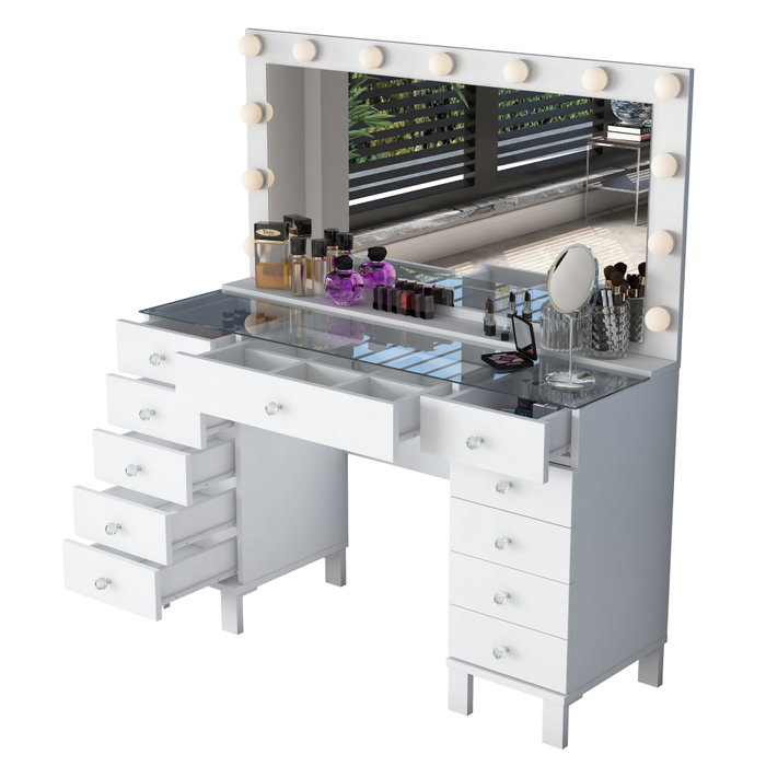 Hanah Home Mesa de Maquillaje Blanca con Espejo e Iluminación